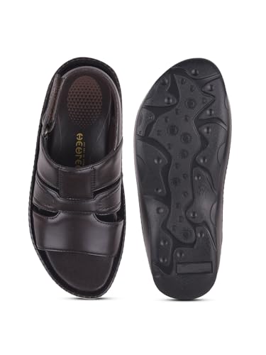 Image of Liberty Healers STARC-1E Men Casual Sandals, Brown & Tan - Formal, Leather Look Sandals for Men with Buckle Strap - Stylish Sandal for Man - Mid Heel Lightweight, Comfortable Footwear
