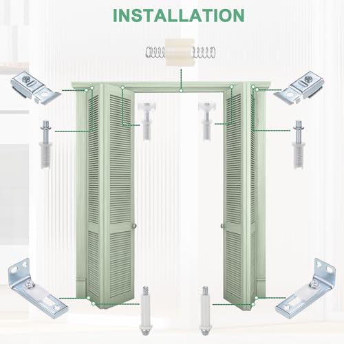 Kit de Herrajes para Puertas Plegables M METERXITY 2 unidades con soporte superior e inferior, rueda guía y pivote para reparación de puertas corredizas de clóset miniatura 4