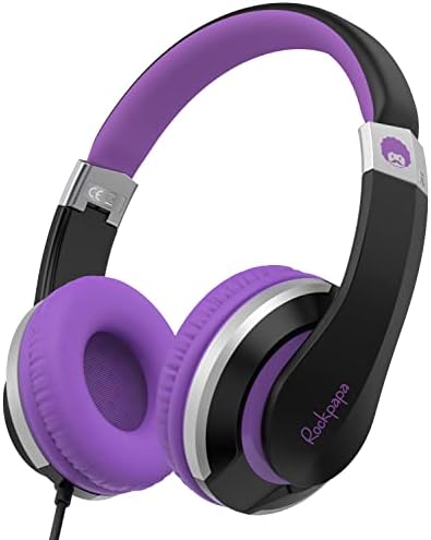 Rockpapa I20 Wired Headphones, Wired Headset On Ear Stereo Headphones with Microphone for Kids Children Adult, Adjustable Headband, Foldable Headphones for Travel/PC/Mac/Laptop/Phone (Black Purple)