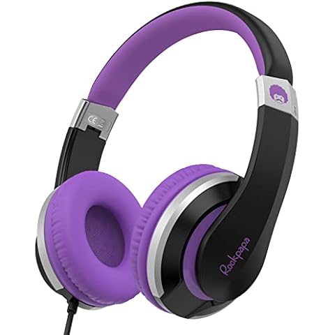 Rockpapa I20 Wired Headphones, Wired Headset On Ear Stereo Headphones with Microphone for Kids Children Adult, Adjustable Headband, Foldable Headphones for Travel/PC/Mac/Laptop/Phone (Black Purple) Cover