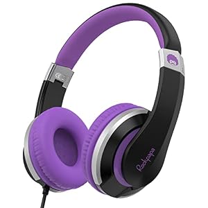 RockPapa I20 Cuffie per Bambini con Microfono, Cuffie con Filo per Bambini, Leggere e Pieghevoli, Cuffia On Ear per Didattica a Distanza/Smartphone/Tablet (Nero Viola)