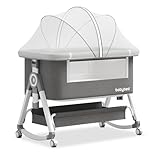 2025最新 ベビーベッド 添い寝ベッド 折畳み 高さ6段調節可能 乳児用ベッド 新生児ベッド ゆりかご 多機能 コンパクト 持ち運びしやすい 通気性 洗濯可能 吐き戻し予防 組み立て不要 0ヶ月~24ヶ月赤ちゃん寝具 babybed 収納かご/マットレス/固定ベルト/蚊帳/キャスター付き 出産祝い プレゼント SGS認証済 日本語取扱説明書付き (布フレーム+文字, グレー)