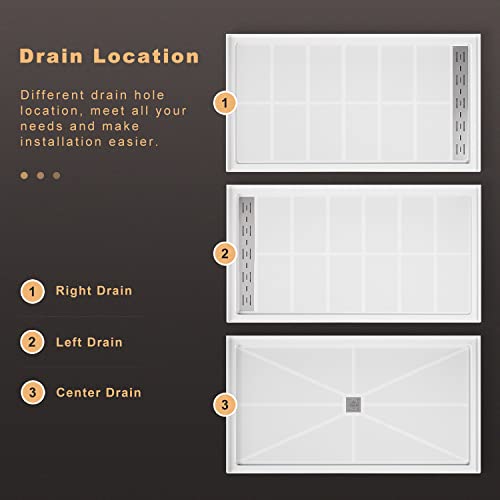 Sunny Shower Left Drain Shower Base 48" L X 32" W X 4" H Double Threshold Anti-Slip Acrylic Shower Pan White #TOP6