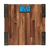 Taylor Precision Products Digital Scales for Body Weight, Extra High Accurate 440 LB Capacity, Unique Blue LCD, Farmhouse Look, Auto On and Off Scale, 12.4 x 12.4 Inches, Brown