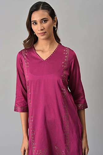 Image of W for Woman Women's Viscose Regular Fit Regular Mukaish Printed Kurta with Sequins