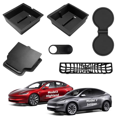 Tesla Model Y Juniper Center Console Organizer 6 PCS Silicone 2025 2026 New Tesla Model Y Juniper & 2024-2026 Model 3 Highland Accessories Silent Hidden Storage Box with Rear Air Vent Protector