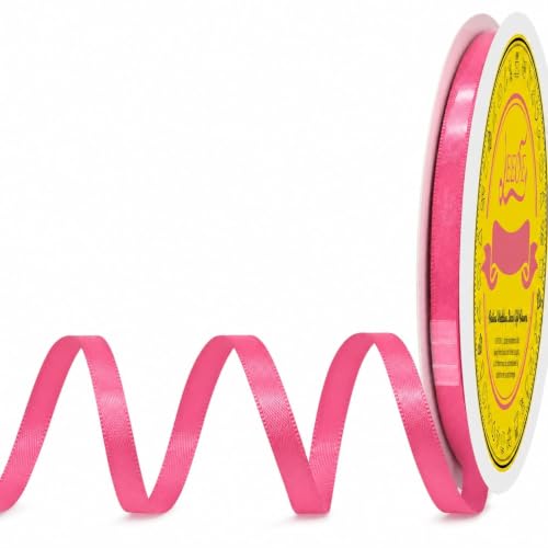 Image of Double Face Hot Pink Satin Ribbon 1 /4 inch X 50 Yards Polyester Hot Pink Ribbon for Gift Wrapping Very Suitable for Weddings Party Hair Bow Invitation Decorations and More