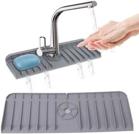 KAMICURE® Upgraded Silicone Kitchen Sink Splash Guard with Faucet Handle, Kitchen Faucet Splash Guard – 14″ x 5.5″ – Sink Gadgets – Splash Guard Behind Faucet – Slope Design Faucet Draining Mat