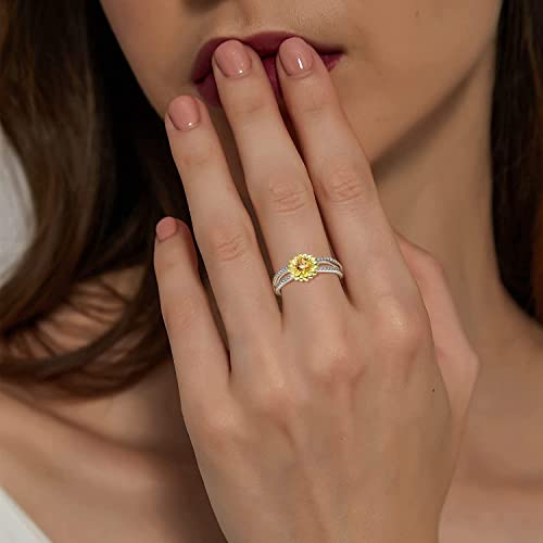 Sunflower Ring for Women Sterling Silver Cubic Zirconial Sterling Silver You are My Sunshine Band Rings for Women4