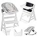 Hauck Beta Plus Newborn Set Premium - Trona evolutiva madera con Hamaca bebé recién nacido en algodón, cojín de asiento acolchado y bandeja - blanco Nordic Grey