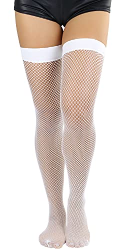 Image of ToBeInStyle Women's Sexy Nylon Versatile Fine Fishnet Thigh High Stockings w /Opaque Band