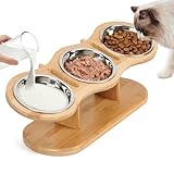 CILXGQLN Elevated Cat Bowls Raised Cat Food Bowls, 15° Tilted Pet Bowls for Cats Puppy Small Dogs, Raised Dog Bowl Stand Feeder Adjustable Dog Cat Food Water Bowls Stand with 3 Stainless Steel Bowls