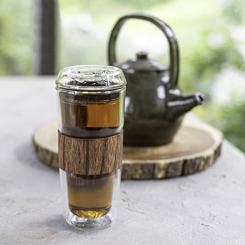 Juego de 2 tazas de vidrio doble pared de 14 oz con tapa miniatura 3