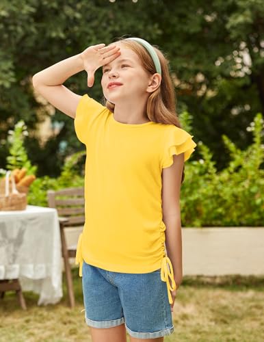 Image of Arshiner Girls T Shirts Ruffle Short Sleeve Ruched Knot Side Tunic Blouse Summer Tee Tops