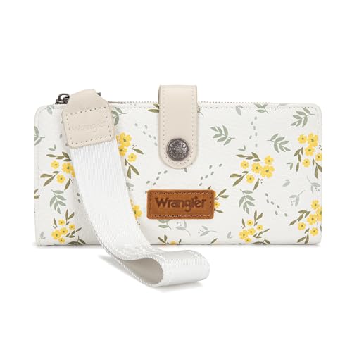 Montana West X Wrangler Large Bifold Wristlet Wallet for Women Rfid Blocking Wallet Clutch Purse with Zipper & Coin Pocket and ID Window