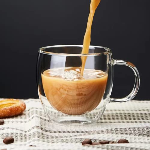 Mfacoy Double Wall Insulated Glasses Espresso Cups Set Of 4, 5 Oz Clear Coffee Cups With Handle, Espresso Shot Glasses, Suit For Espresso Machine, Latte, Cappuccino, Glass Coffee Mugs #TOP1