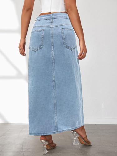 Women's Casual High Waist Split Thigh Jean Skirt A Line Long Maxi Slim Denim Skirt4