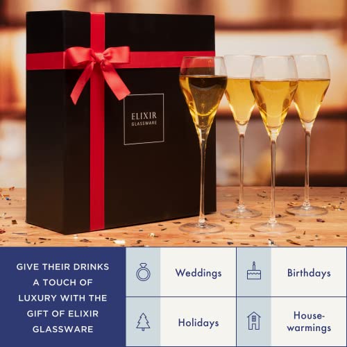 Elixir Glassware Crystal Champagne Flutes – Elegant Champagne Glasses, Hand Blown & Tulip Shaped – Set Of 4 Modern Champagne Flutes – Gift For Wedding, Anniversary, Christmas – 9.8Oz #TOP5