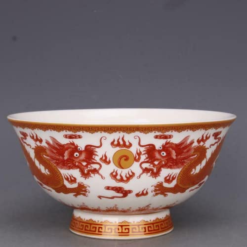 �{�E���A Ceramic Bowl,Chinese Ancient Palace Style Porcelain Rice,15.6cm Famille Rose Dragon Play Sphere Pattern