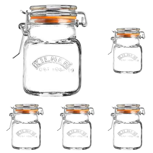 Kilner Clip Top Square Glass Spice Jar - 70 ml, Pack of 5