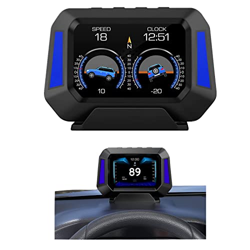 Geloo Auto Head-up Display 3.5 '' Car Hud Digitaler Geschwindigkeitsmesser Smart Gauge OBD2 + GPS Dual System Slope Meter LCD Display für Autos Cover