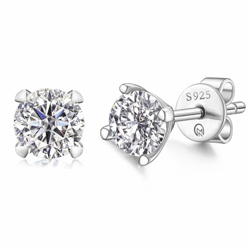 Moissanite Stud Earrings, Rhodium Plated 925 Sterling Silver Earrings Moissanite Jewelry Gifts for Women Men