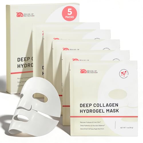Collagen Face Mask, Bio-collagen Real Deep Mask, Overnight Face Masks Skincare, Facial Sheet Masks for Skin care, Hydrating, Elasticity & Firming for All Skin Types, 5 Pack