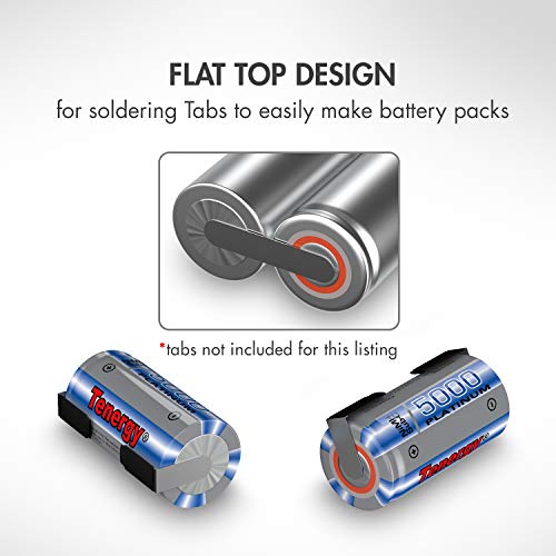 Tenergy Nimh Subc 5000Mah Flat Top Rechargeable Battery (No Tabs) - 10 Pack #TOP3