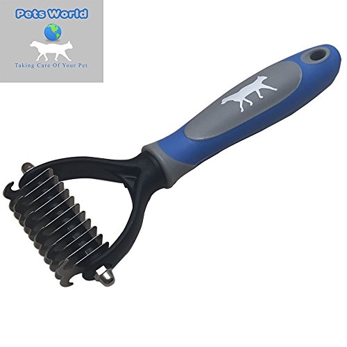 Pet's World Pet Grooming Brushing Comb Original Dematting Rake Tool with A Life Time Warranty Policy. to Remove All Tangles & Nasty Shedding. Make Your Cat/Dog Clean, Smooth & Happy.