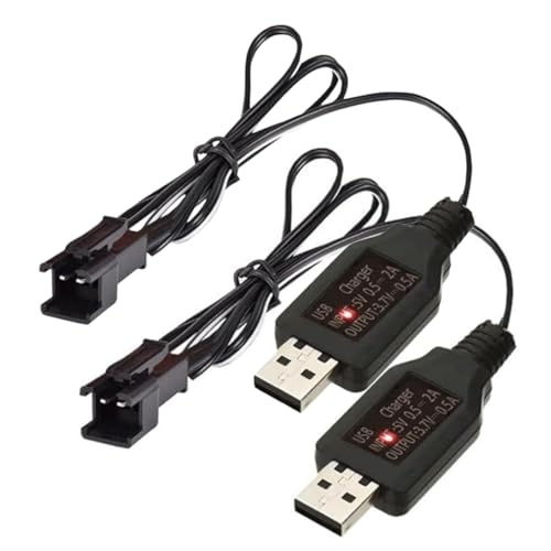 2 Pack 3.7V Lithium Battery Charger Cable 3.7 Volt USB Charger Cable with SM-2P Plug for RC Car Battery Mini RC Cars Boats Trucks Toys
