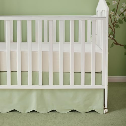 Image of Brandream Scallop Edge Cotton Crib Skirt Toddler Bedskirt Baby Nursery Crib Bed Skirt Gender Neutral Solid Color Light Green Farmhouse Chic Boho Bohemian Skirt