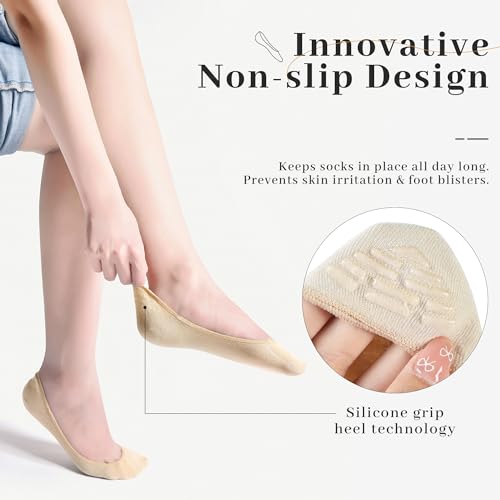 Image of RYI 6 Pairs Cotton Ultra No Show Socks Womens - Non Slip, Loafer Socks For Flats