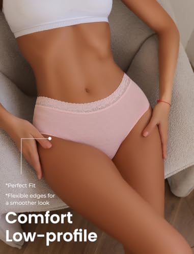 Image of READY TO LOVE Cotton Underwear for Women 6Pack Sexy Bikini Panties Clothing | Lace Waistband,Full Coverage,Essentials Womens Lingerie Fashion Clothing,for Fitness Workout Vacation Travel Women Outfits