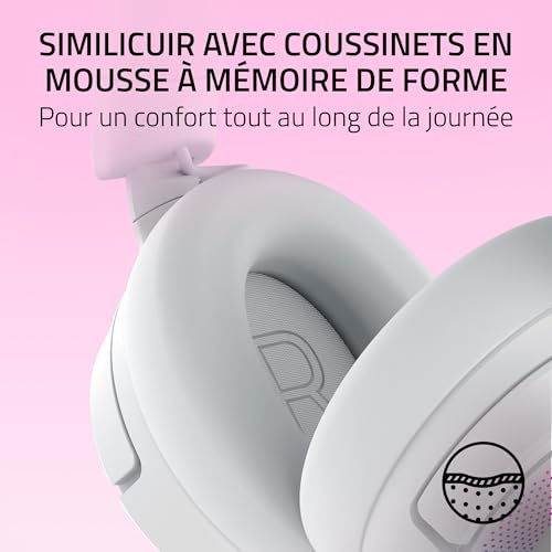 Razer Kraken Kitty V3 Pro - Casque Gaming sans Fil RGB Kitty - Oreilles de Chat réactives pour Le Streaming - Membrane Triforce 40 mm, Hyperspeed Wireless et Bluetooth, THX Spatial Audio | Blanc