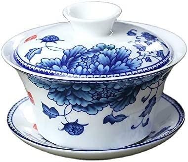 Herbata herbaty， Pokryta filiżanka do herbaty, miska, zestaw, niebiesko-biała porcelanowa Jingdezhen, ceramiczna biała Kung Fu dla trzech talentów, pojedyncza mała