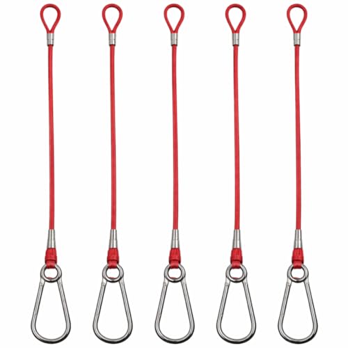 TEELLON® 3-Feet (4mm) (Pack-5) Heavy Duty Pot Hanging Wire Rope Safety Cable with Hooks Hanger for hanging Pots, Stage Light LED, Flower Basket Potted Plants Holder Chain Birds Feeder Lanterns (Red)