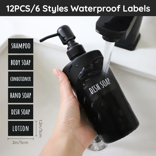 Image of Segbeauty Glass Soap Dispenser Set, 2pcs 15.2oz Refillable Bathroom & Kitchen Dispensers, 450ml Black with Pump & Labels