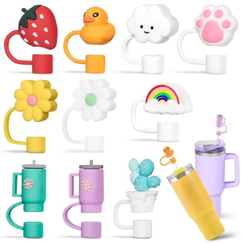 ALKNOT 10pcs Silicone Straw Covers for Stanley 30&40 Oz Tumbler Eco-friendly Multi-design Reusable Straw Plugs