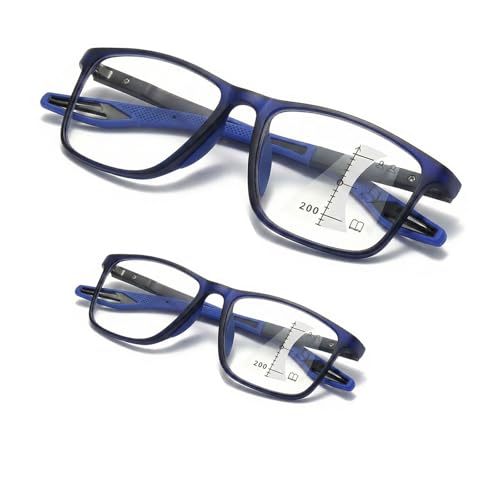 Gafas de Presbicia Fotocromáticas para Progresivas Hombre y Mujer, Lentes Multifocales con Zoom Inteligente Anti-luz Azul, Marco TR90 Ultraligero, Gafas para Ver de Cerca y Lejos(Azul,1.00 x)