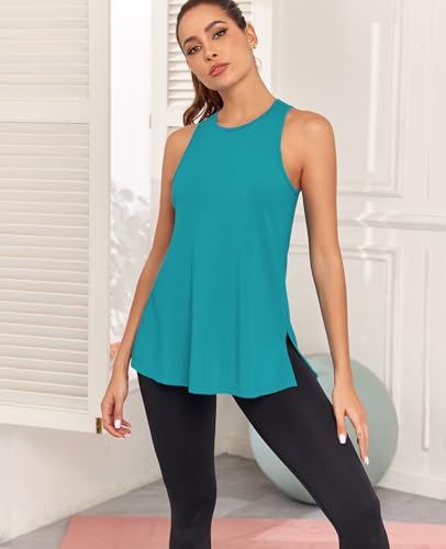 Pafnny Regata feminina longa de algodão Pima, caimento solto, costas nadadoras, túnica, gola alta, f