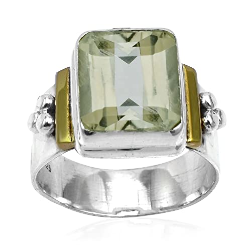 Silver Palace Bague à tige large en argent sterling 925 avec pierre précieuse améthyste verte naturelle pour femme, Métal Gemme, Améthyste verte