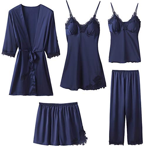 Superora 5PC Schlafanzüge Nachthemd Set für Damen Satin Morgenmantel...