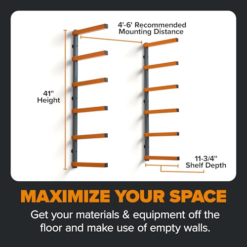 Image of Bora Wood Organizer and Lumber Storage Rack with 6-Level Wall Storage Racks - Indoor and Outdoor Use, In Orange PBR-001