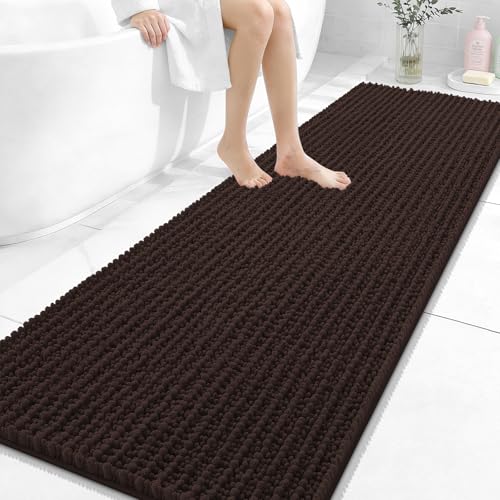 Image of OLANLY Long Bathroom Rugs Runner 70x24, Thick Soft and Absorbent Chenille Bath Mat, Non-Slip, Machine Washable Quick Dry Bath Rugs for Tub Shower Floor, Home Decor Accessories, Brown