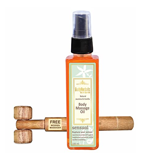 BodyHerbals Sensual Detox And Tone Natural Jasmine And Vanilla Cold Pressed Body Massage Oil Enriched With Almond, Coconut And Other Pure Herbs. Paraben I SLS Free(100 ml) Natural Wooden Massager, Beauty, Skin Care, Body, Body Oils