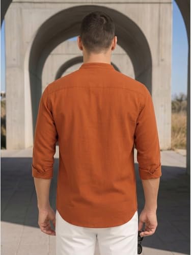 Image of DEELMO Men's Cotton Blend Solid Regular Fit Full Sleeve Short Kurta | Men's Trendy Short Kurta