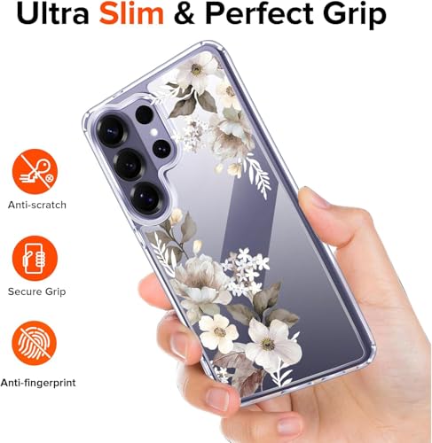 Image of Elzzi Clear Transparent Flower Cover for Samsung S26 Ultra 5g Case Shockproof Floral Design Camera Protection Shockproof PC+TPU Transparent Flower Cover for Girls & Women (Grey)