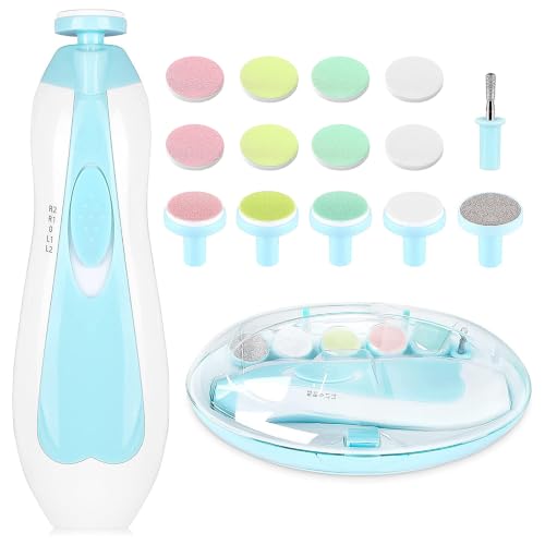 Electric Nail File Drill for Baby No Sharp Claws Hurt, 6 in 1 Safety Cutter Trimmer Clipper for Toes and Fingers (Blue)