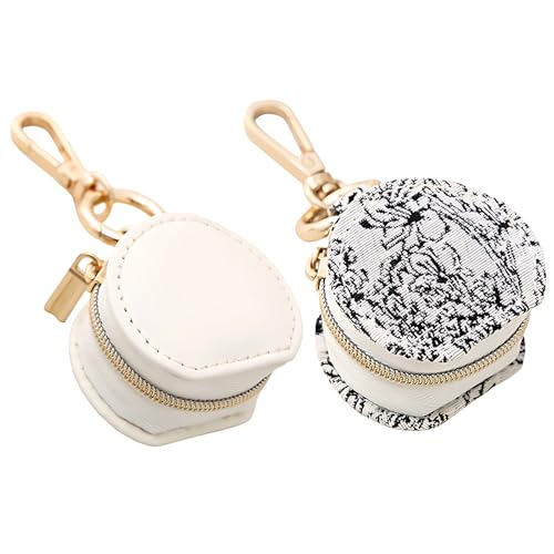 Tmlifehy - Tmlifehy 2Pcs Small Jewellery Box, Round Travel Jewellery Case with Keychain Clip, Mini Travel Jewellery Box for Women Girls, Exquisite Faux Leather Storage Organiser for Earrings Rings Necklace Keys - -10%