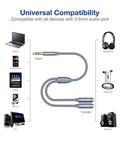 Jsaux Headphone Splitter, Audio Splitter 3.5Mm Male Trs To 2 Dual 3.5Mm Female Adapter Nylon-Braided Stereo Y Splitter For Iphone, Samsung, Tablets, Laptop, Playstation And More [Grey]… #TOP4